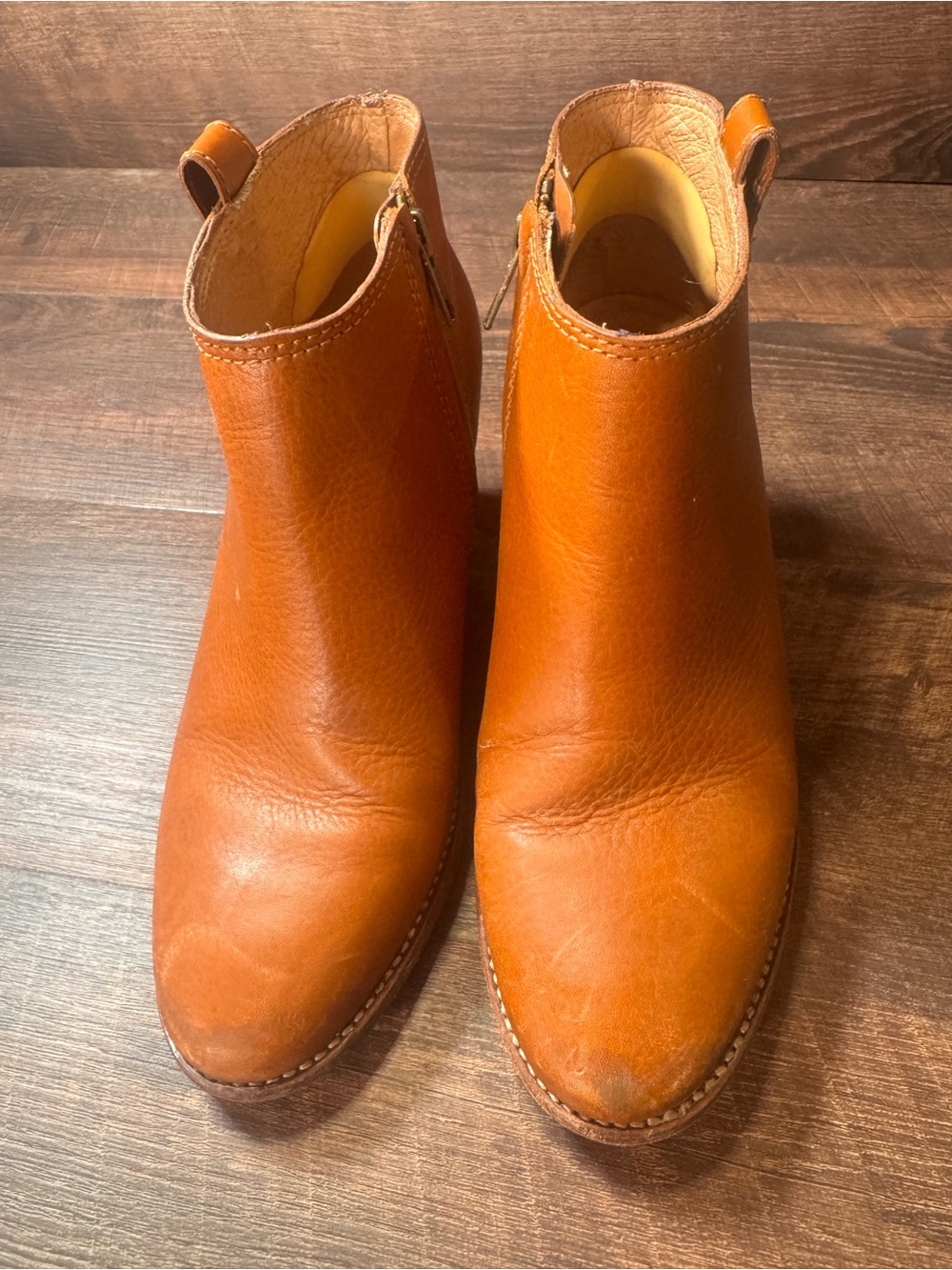 Madewell Women’s Cognac Brown Leather Ankle Booties Side Zip Size 7 Made in Braz